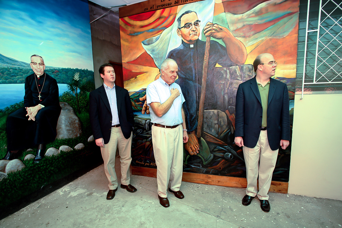 In 2005, Fr. Currie attended the Commemoration of Archbishop (now Saint) Oscar Romero in El Salvador with Representative Jim McGovern (D-MA; pictured right) and Chris Philbin (former chief of staff to Rep. McGovern) (photo courtesy of Linda Panetta)