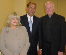 Cyndy with former U.S. Speaker of the House, John Boehner, and former AJCU president, Rev. Charles L. Currie, S.J. (c. 2000s)