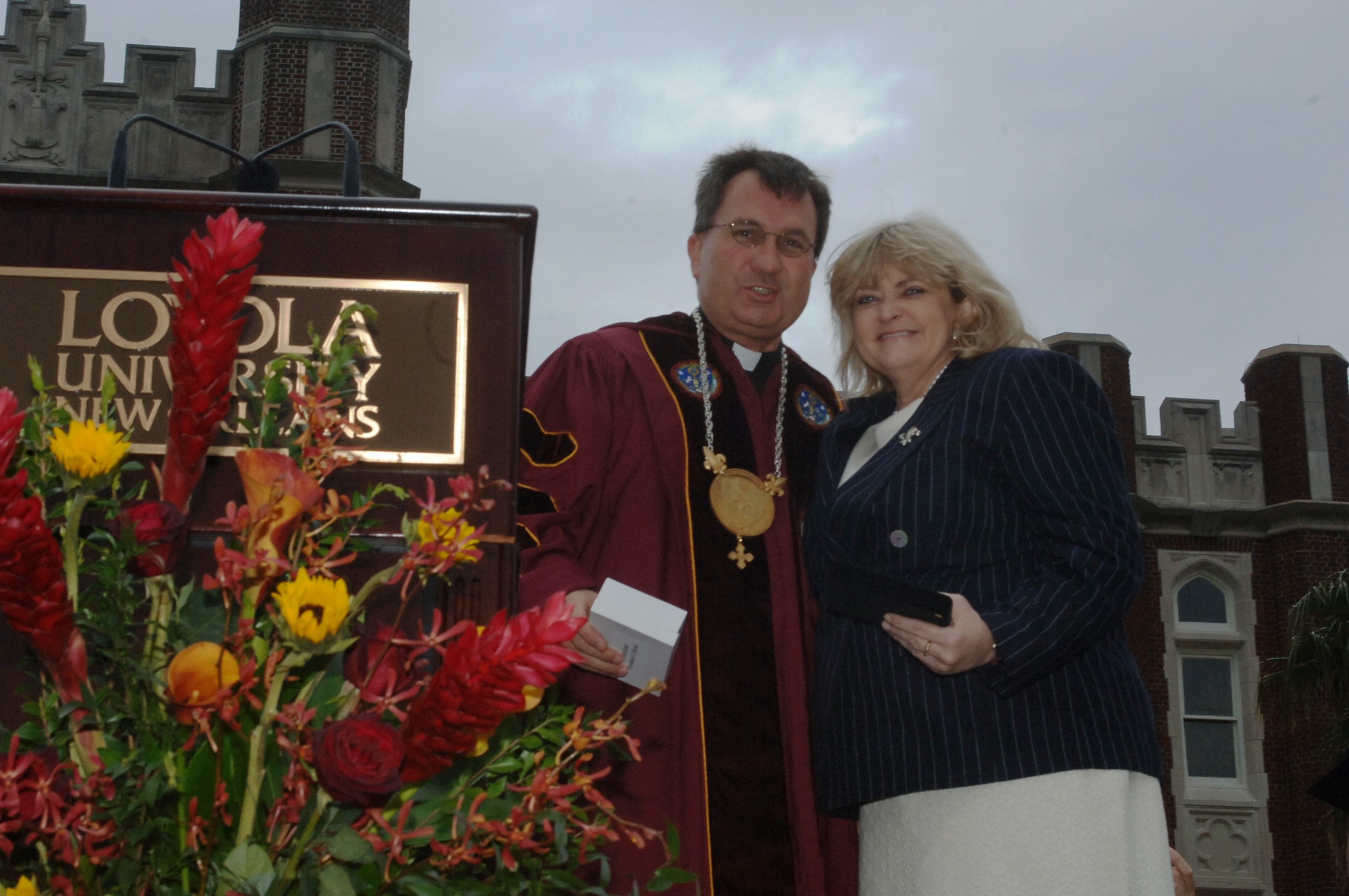 Cyndy with former Loyola University New Orleans president, Rev. Kevin Wm. Wildes, S.J., in 2006