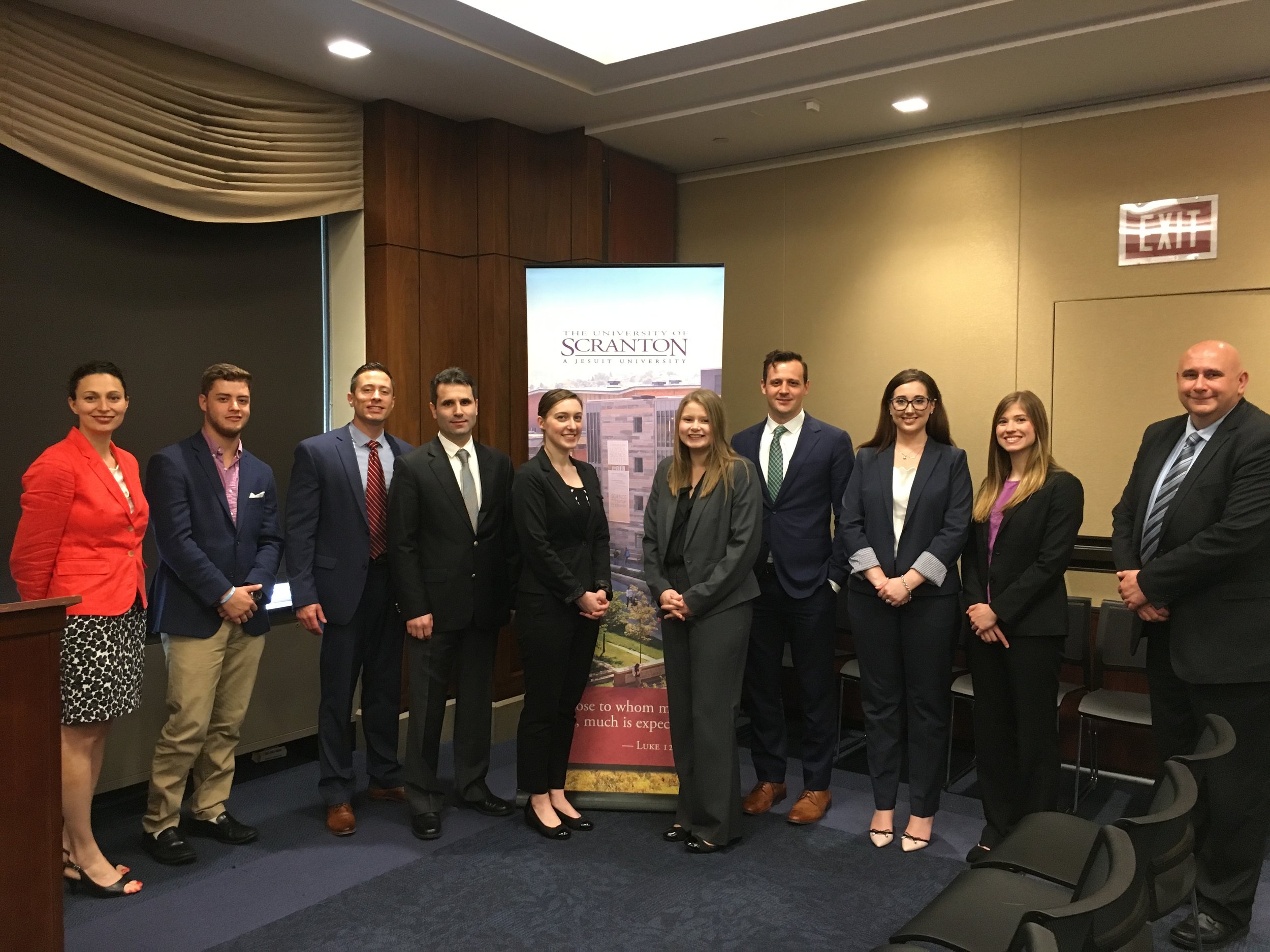 Scranton students majoring in criminal justice, who worked with the Scranton Police Department on a burglary crime analysis project through the University’s Center for the Analysis and Prevention of Crime, presented their research analysis at a 2018 congressional briefing in Washington, D.C. (photo by University of sCranton)