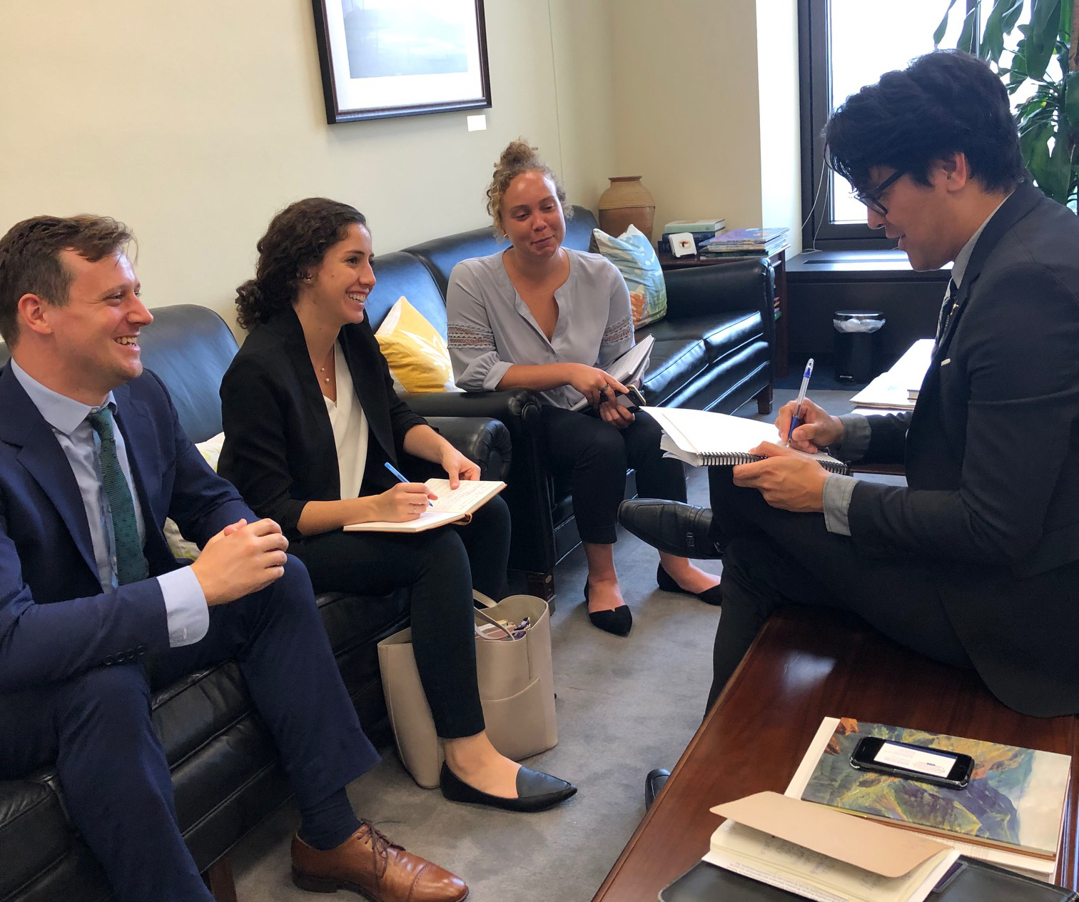 (L-R) Matt Cuff and Andrea Solis Canto met with staff members from the office of Senator Brian Schatz (D-HI) earlier this month (photo by Jenny Smulson, AJCU)