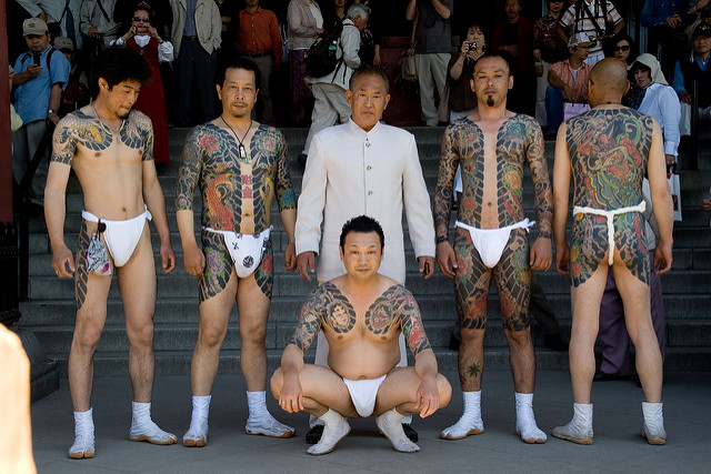Yakuza in public at the Senjya Matsuri or Senjya festival in Asakusa, Tokyo. Photo by: Flickr@elmimmo