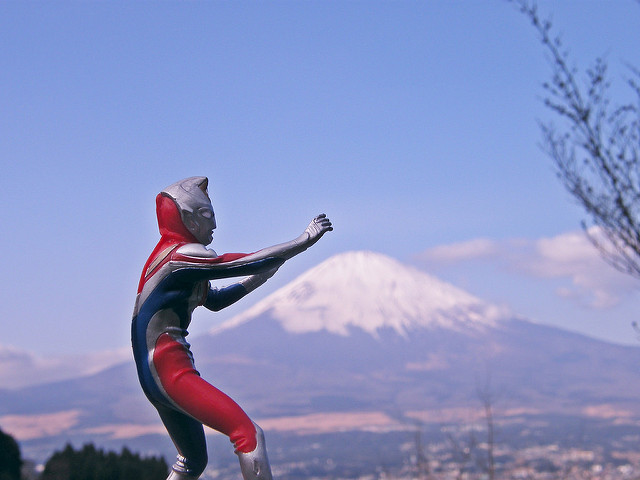 Mt. Fuji and Japanese fictional super hero character figure Ultra-Man. Photo by: Flickr@Emran Kassim