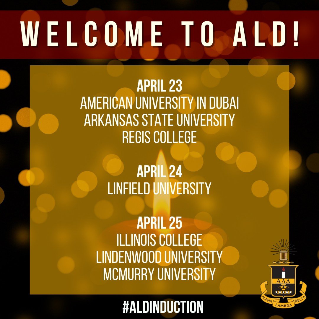 This week we have seven induction ceremonies! Welcome to all the new members and congratulations on your academic achievements! #ALDinduction
@audubai, @arkansasstate, @regis_ma, @linfielduniv, @ald.linfield, @illinoiscollege, 
@ic_ald, @lindenwoodun