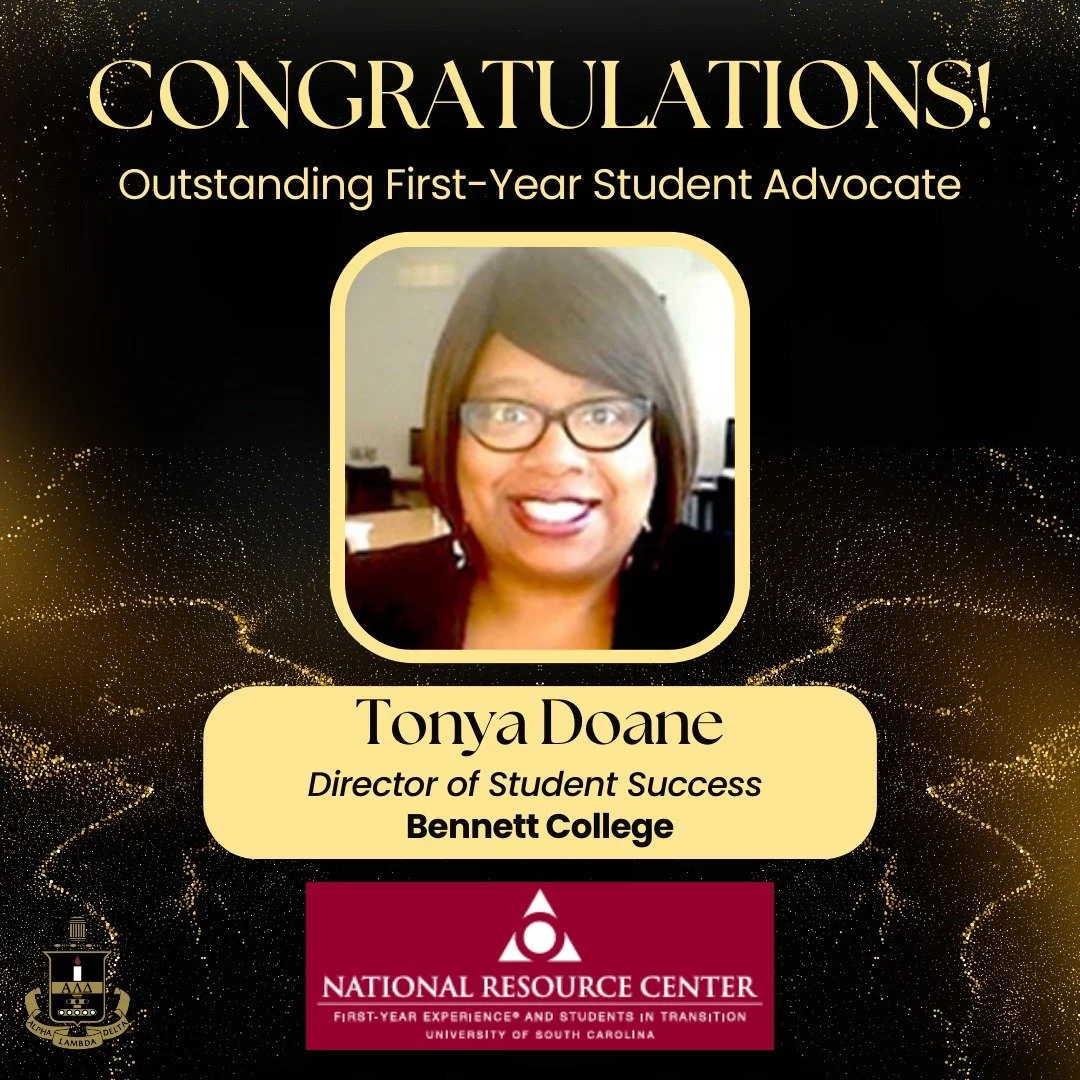 Congratulations to Tonya Doane, Bennett College's ALD Advisor, on receiving the Outstanding First-Year Student Advocates Award from the National Resource Center for The First-Year Experience and Students in Transition! @bennett_college @aldbennett