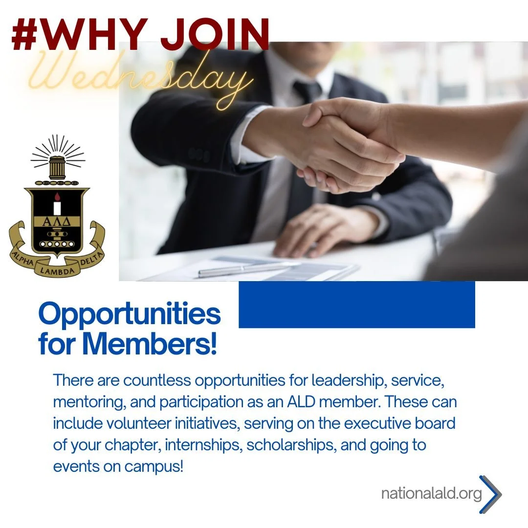Looking to get more out of college than a degree, but not sure how? ALD can help. #ALDWhyJoinWednesday #AlphaLambdaDelta