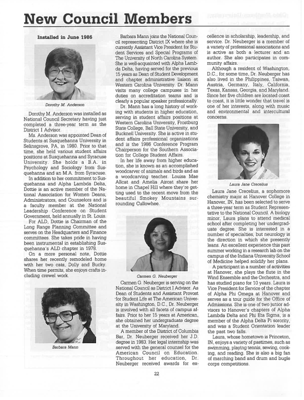 Dr. Barbara Mann joins National Council: ALD The Flame magazine - Vol. 25, 1987