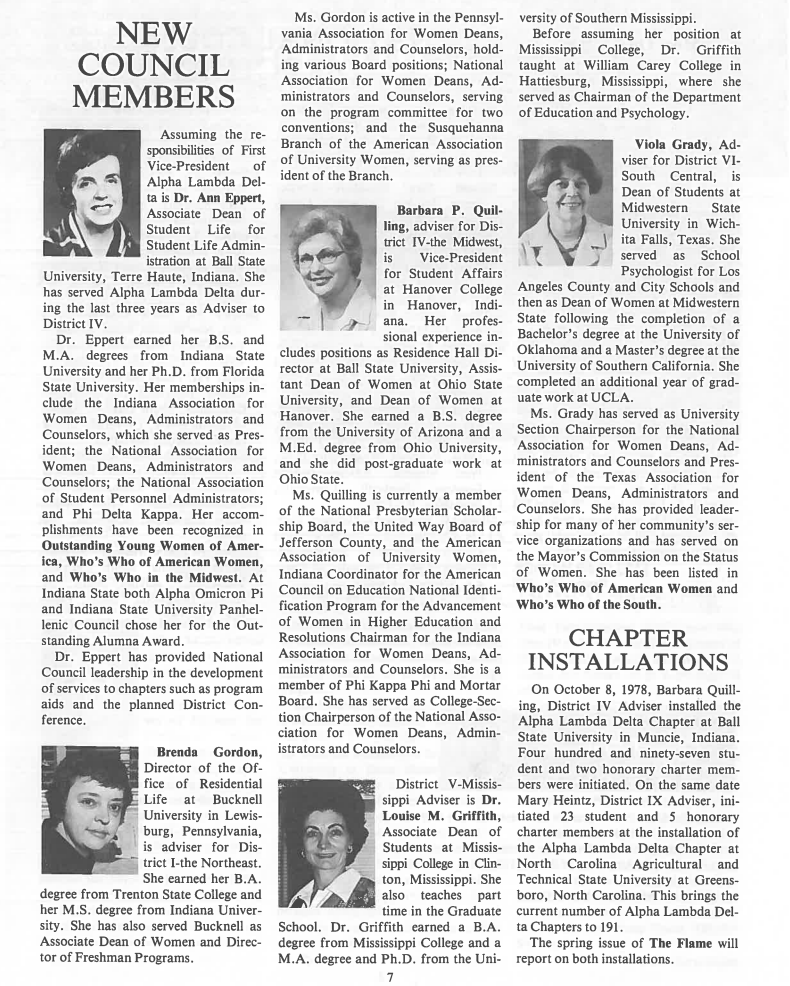 First VP of ALD, Dr. Ann Eppert, earned her Ph.D. from FSU: ALD The Flame magazine - Vol. 17, 1978-79