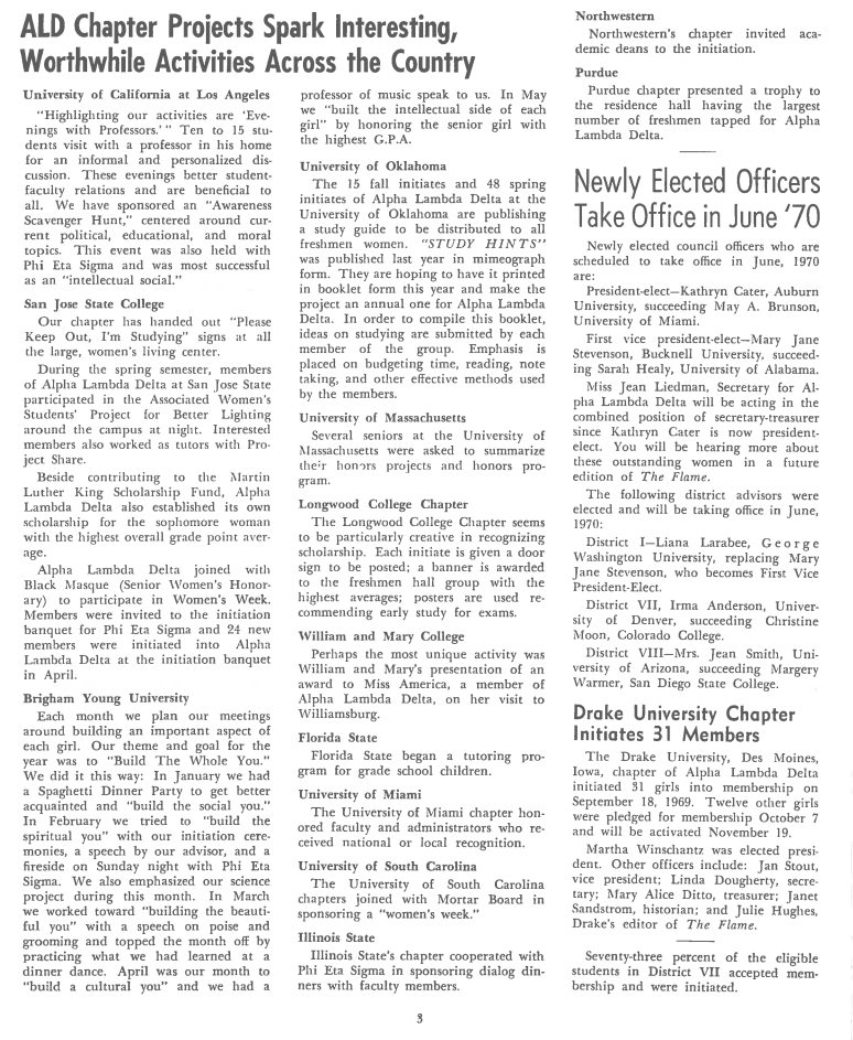 FSU chapter began a tutoring program for grade school children: ALD The Flame magazine - Vol. 8, 1969-70