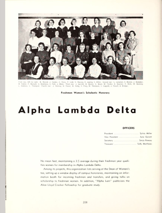 FSU Tally-Ho 1958 yearbook page