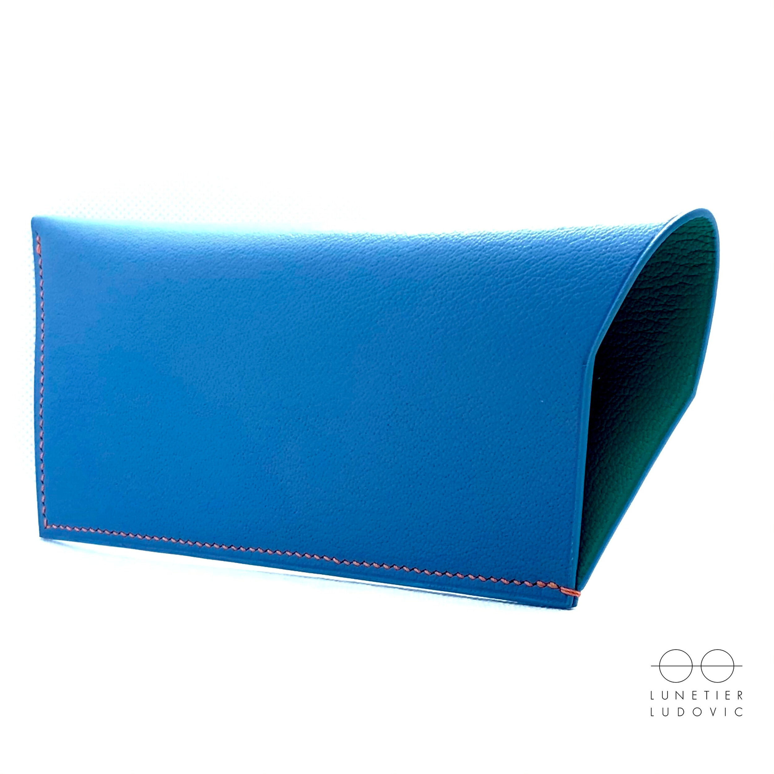 Pochette à lunettes - chèvre bleu vista