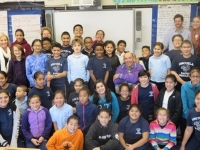 Joe Bruchac and 5th graders at the Hernandez School.