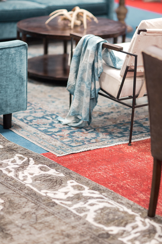 CMA Fest Green Room featured a layered rug look using authentic Persian rugs from Essy's Rug Gallery| City Farmhouse Interior Design
