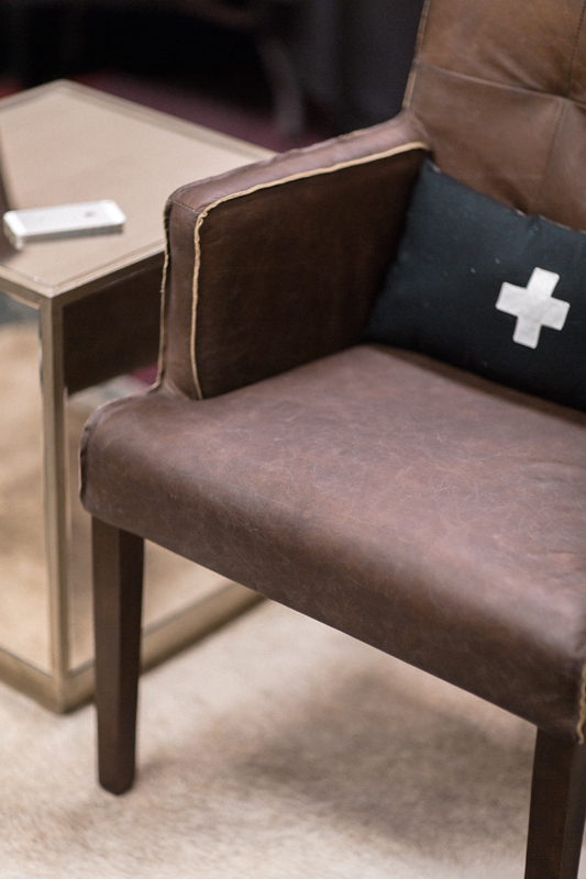 Modern leather chairs in the CMA Fest dressing room | City Farmhouse Interior Design