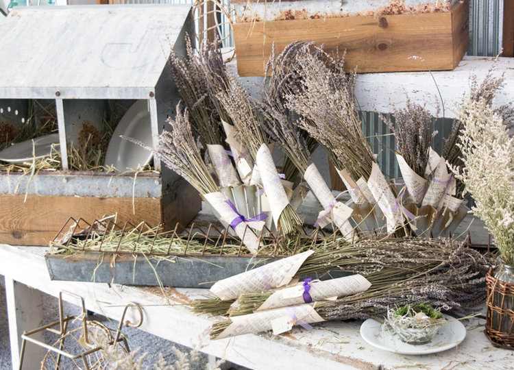 These dried lavender bundles wrapped with music sheets made Elsi Pelly's booth smell amazing at the City Farmhouse Pop Up Fair | June 2017 | Franklin, TN