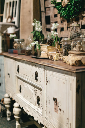 Antique dresser with chippy white paint at the November City Farmhouse Pop Up Fair