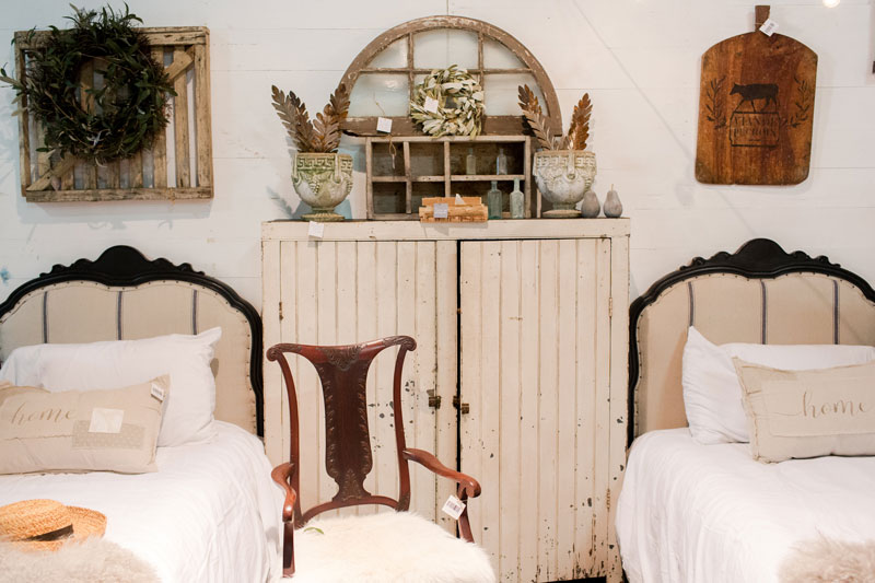 Antique twin beds at the City Farmhouse Pop Up Fair