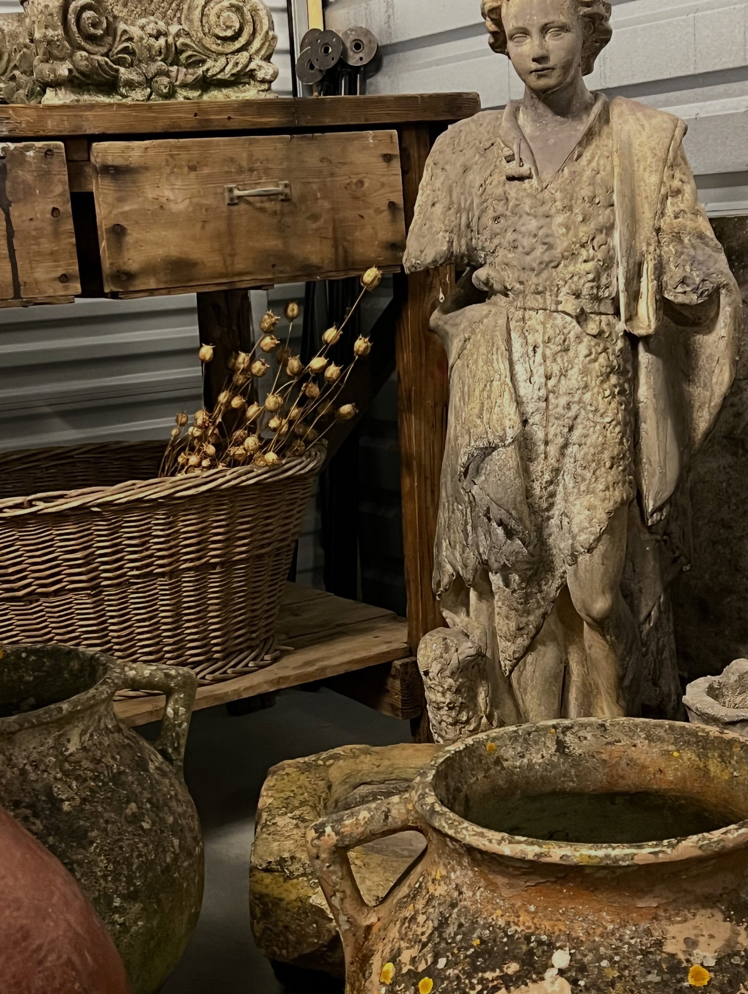 So we went to our storage today to unload some things and it&rsquo;s just so beautiful in there. Over the last 6 or 7 months we have curated some amazing antique pieces, particularly garden pieces, like the Willy Guhl cauldrons, an 1889 statue of St 