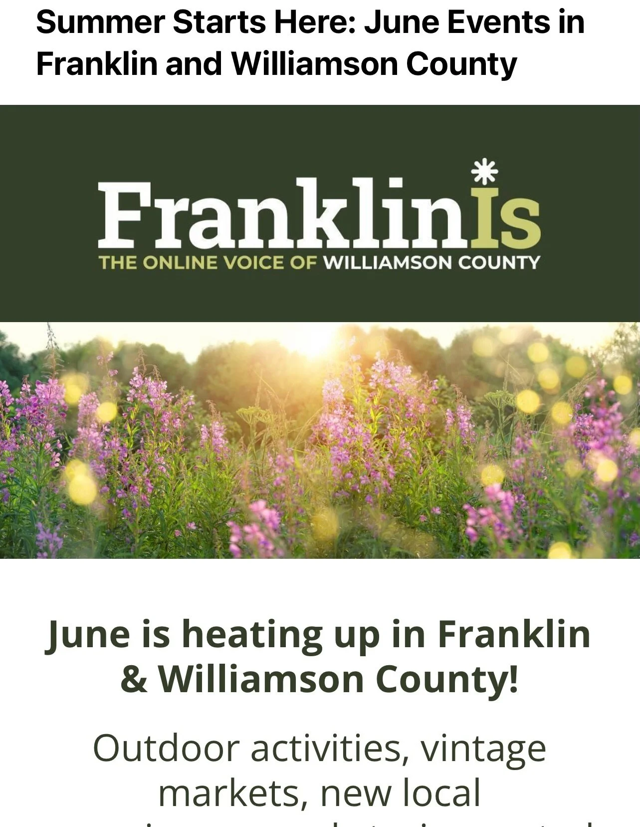 Thank you so much, @franklinistn for including the City Farmhouse Vintage Fling in your June newsletter. 💛 You have been so kind to us in the sharing of our event and your support of our community and small businesses does not go unnoticed. 🫶🏻 Kim