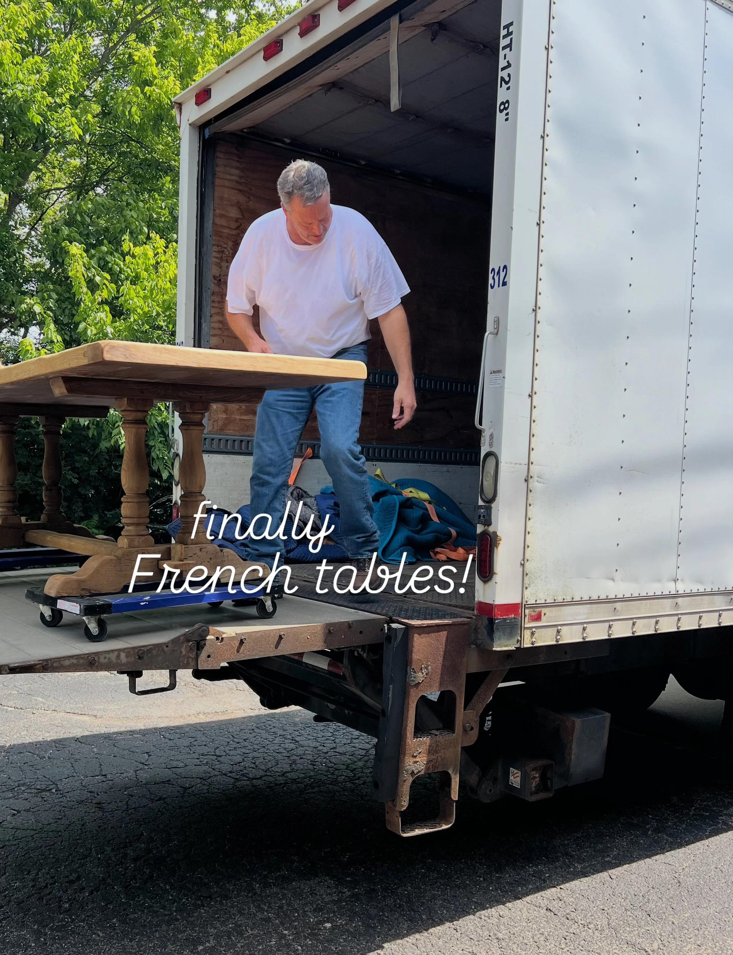It was really too hot 🥵 to unload this big truck today but it happened! The tables were last to come off. And the heaviest! We can&rsquo;t wait to welcome you to our cozy little warehouse/showroom. The mood feels so good inside.

Opening Friday &amp