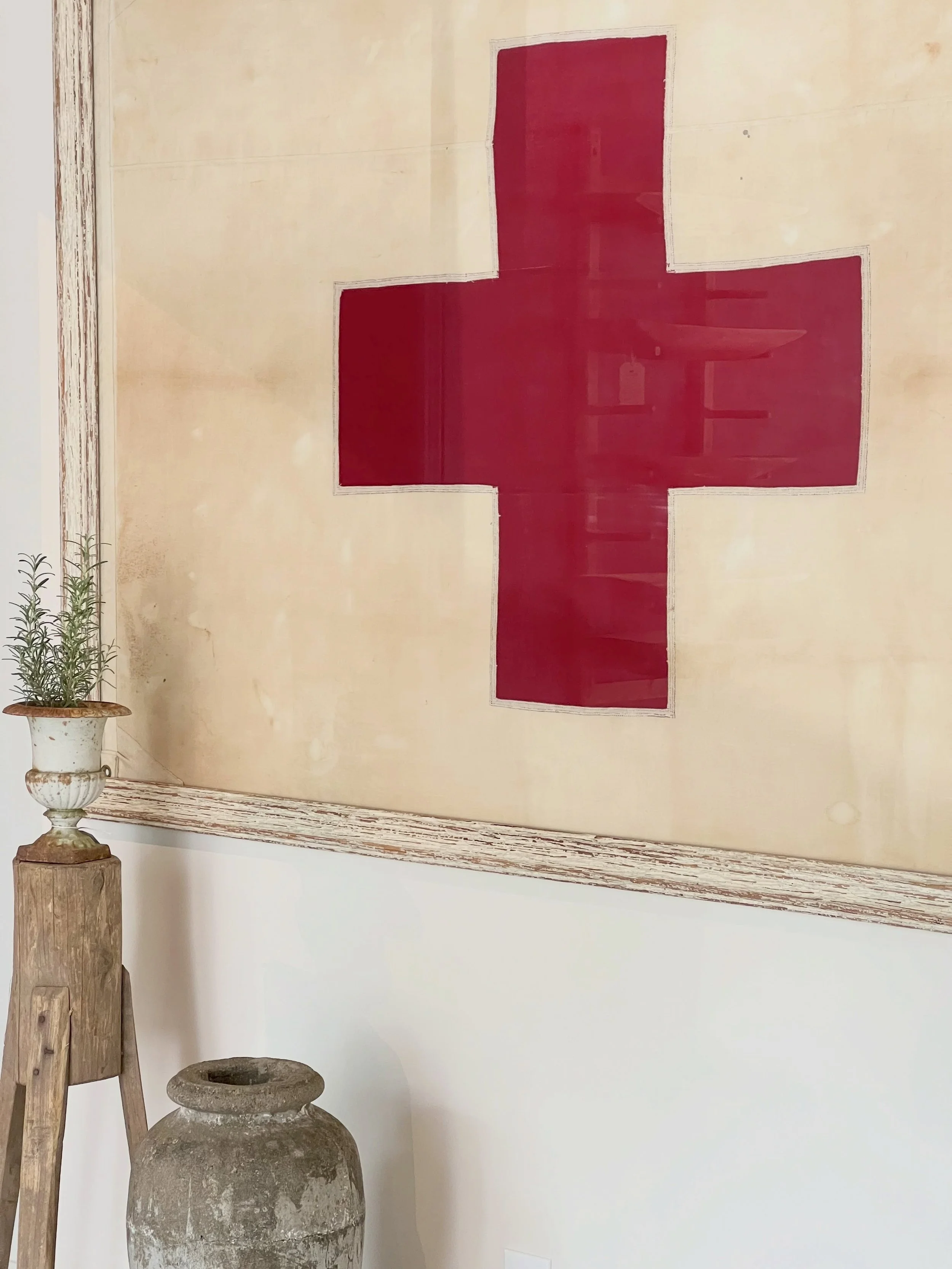 This gorgeous framed WWI Red Cross flag is still available at the City Farmhouse warehouse/showroom! Today is the last day to shop until AUGUST 28 &amp; 29 (the last weekend of the month) at our MONTHLY POP-UP SHOP!