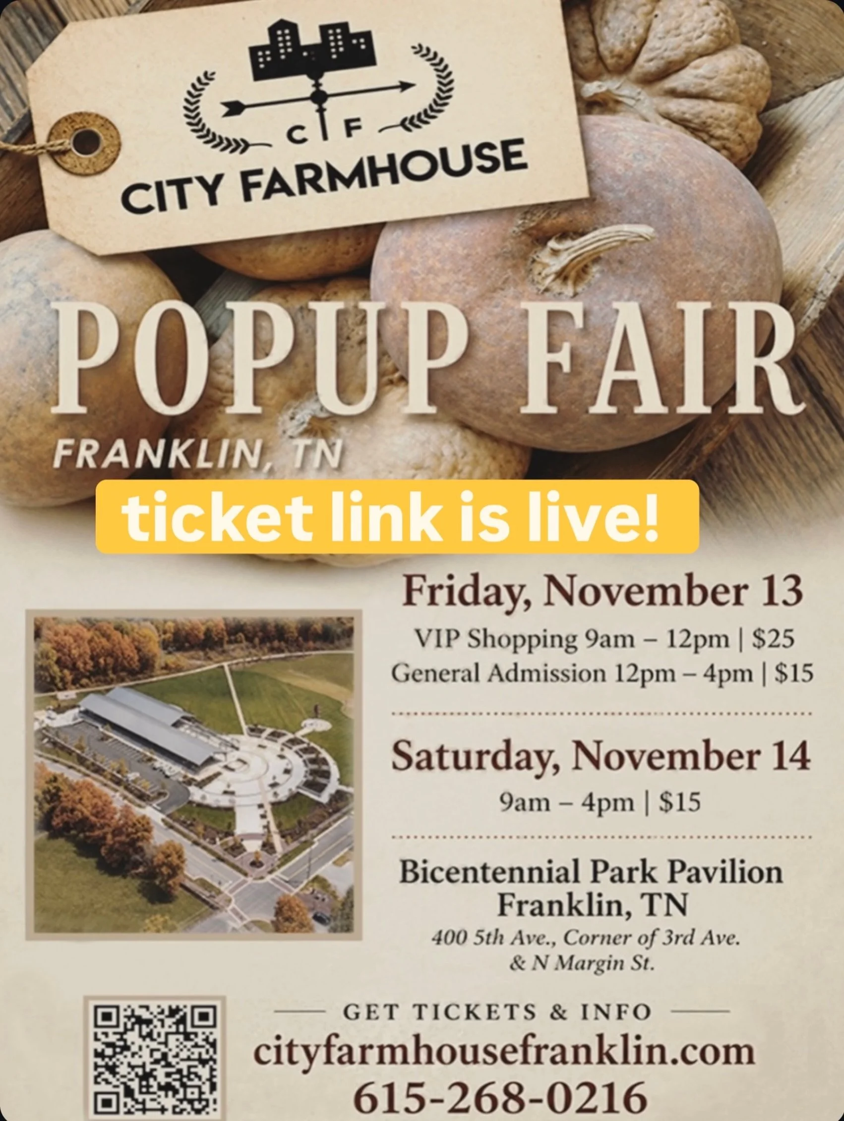 Over the moon to announce! 🍂

🎟️ TICKETS TO THE PREMIER FALL SHOPPING EVENT OF THE SEASON ARE LIVE AT THE LINK IN BIO 🎟️

Mark your calendars, plan your trips, meet up with your best antiquing friend; the City Farmhouse Popup Fair is back at the B