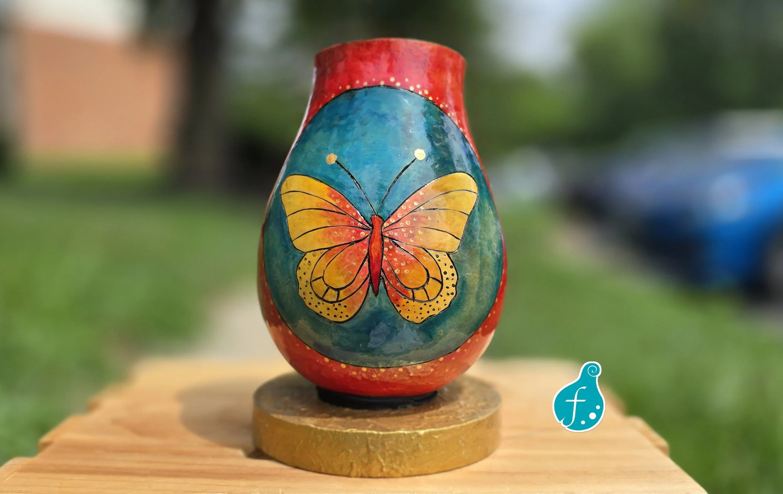 Vibrant Butterfly Gourd Art Piece