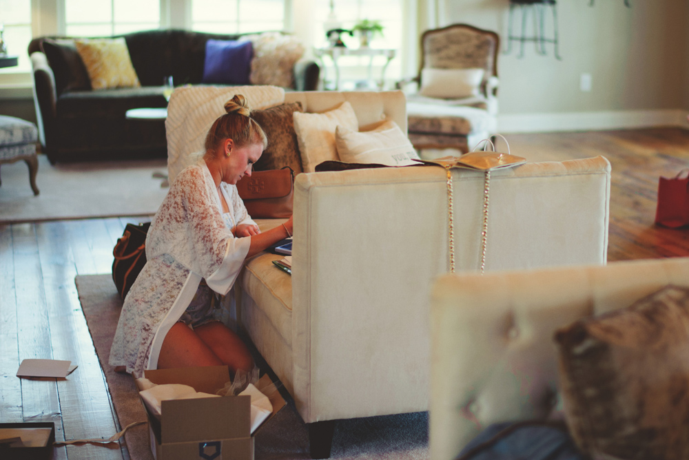 mint springs farm wedding: bride writing letter