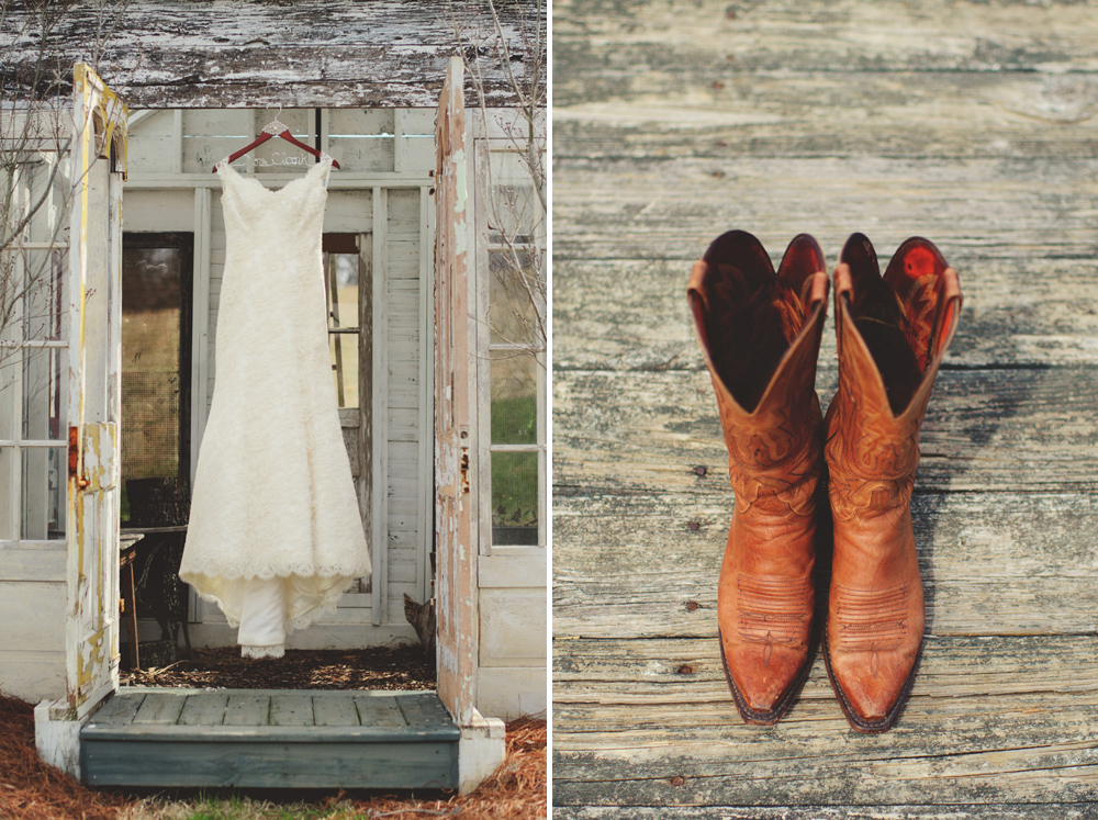 Modern Trousseau wedding dress and lucchese boot