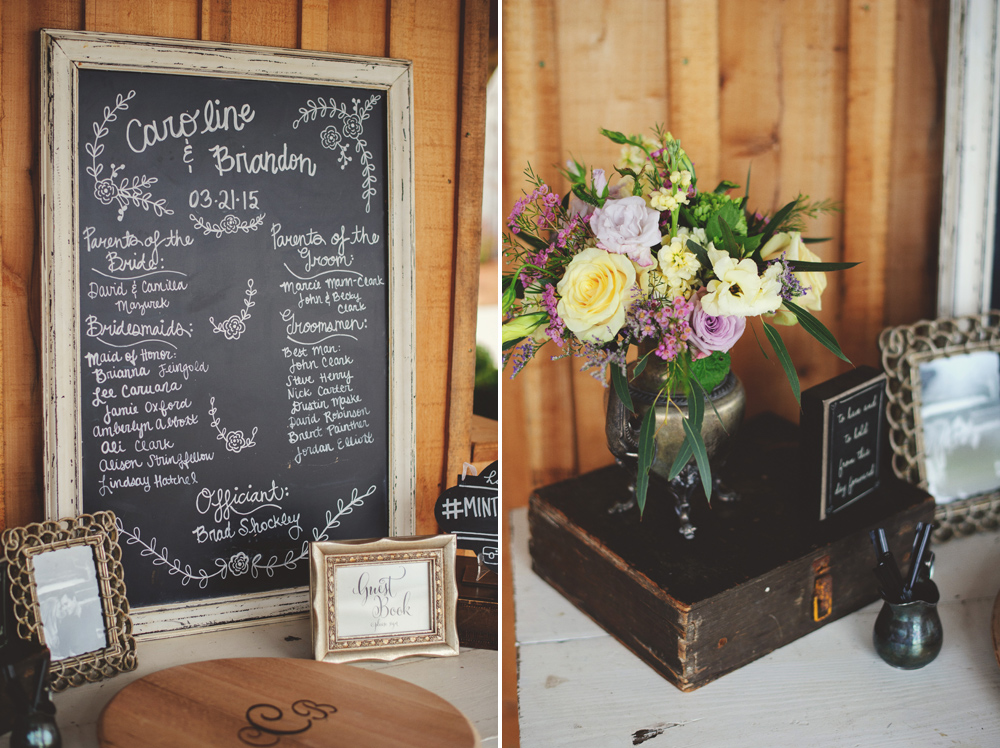 mint springs farm wedding: sign in table