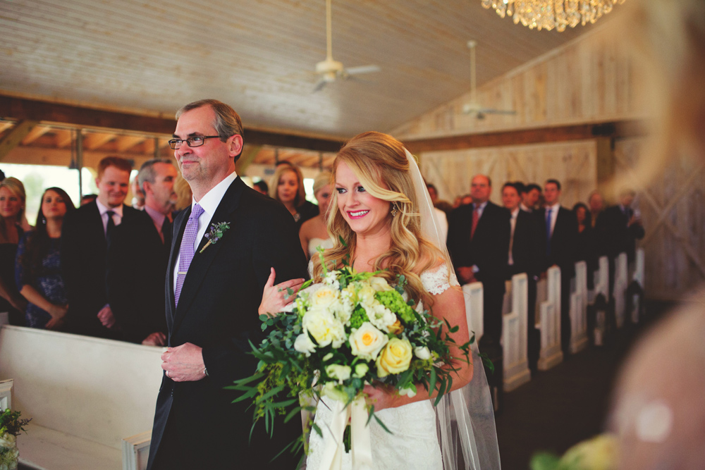 mint springs farm wedding: bride and father walking down aisle