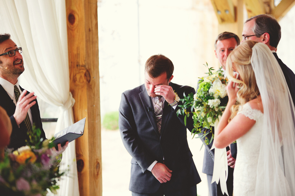 mint springs farm wedding: groom crying