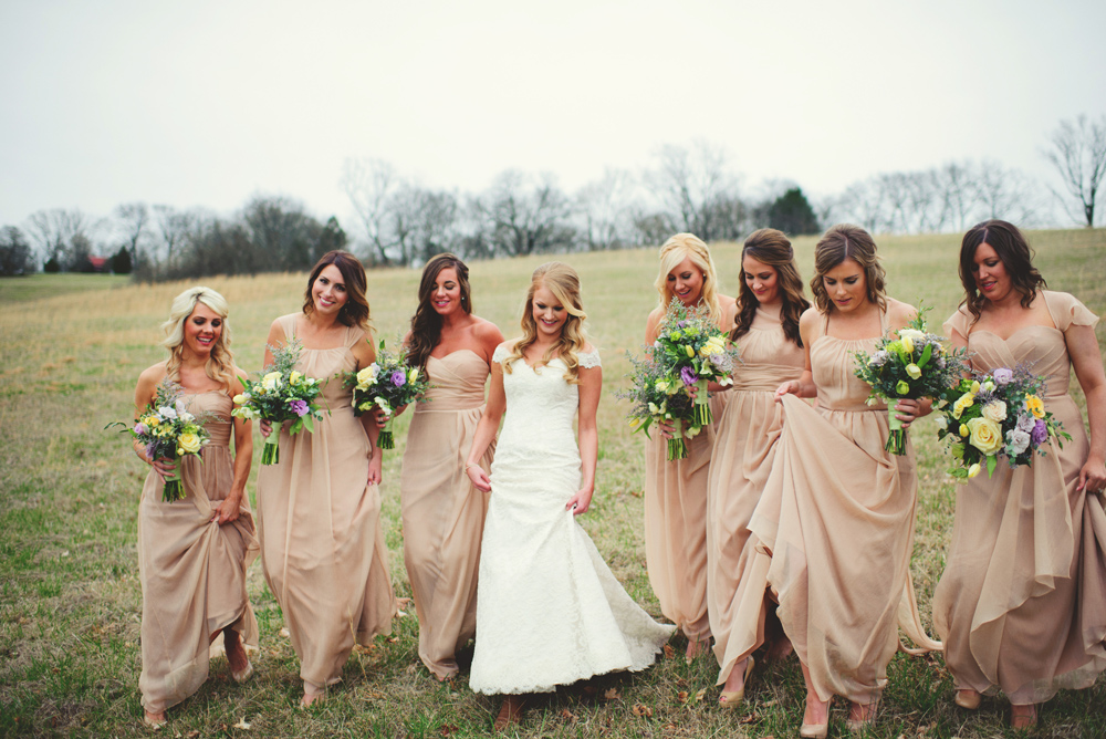 mint springs farm wedding: bridesmaids walking
