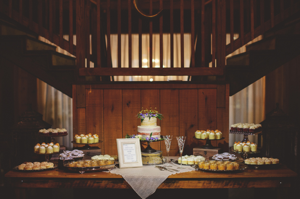 mint springs farm wedding: cake and dessert station