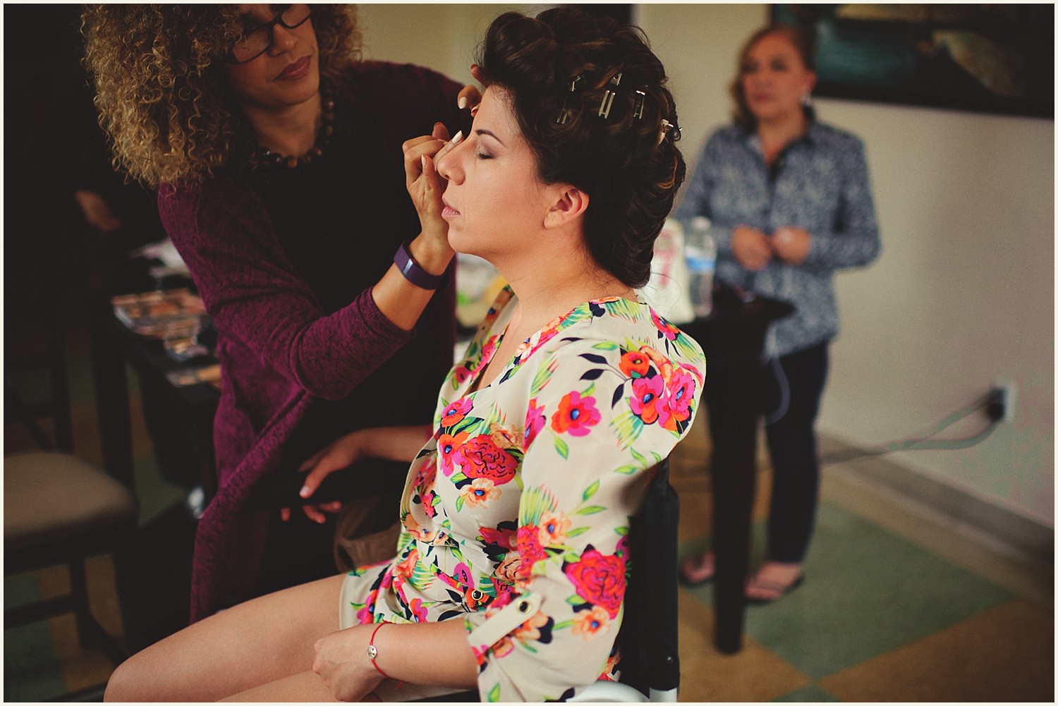 romantic vizcaya wedding : bride getting makeup done