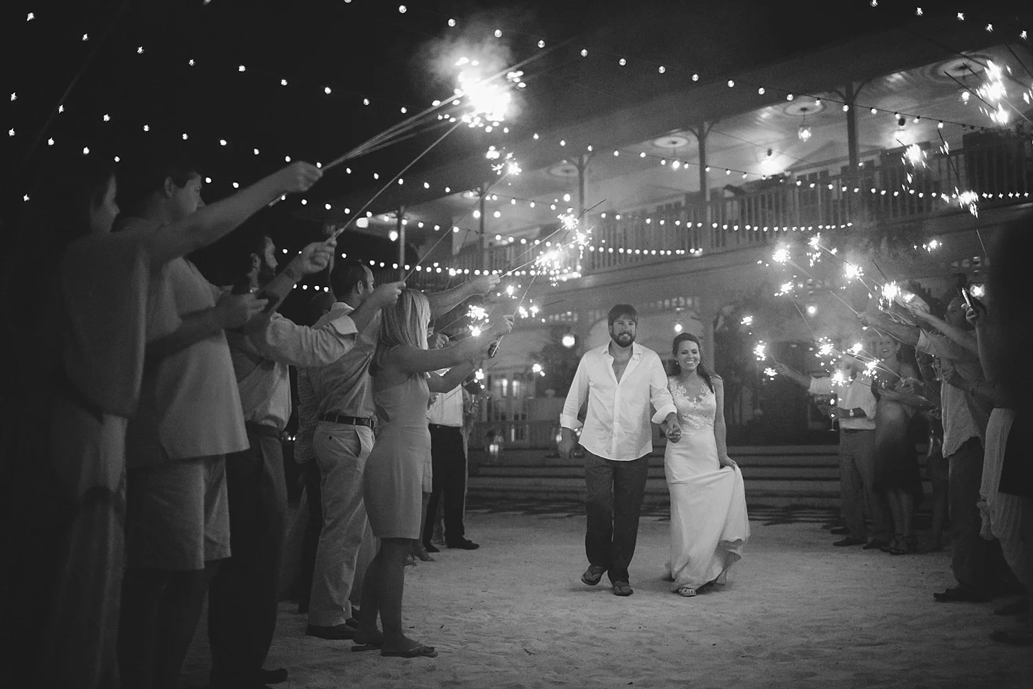 pierre's restaurant wedding: sparkler exit on the beach