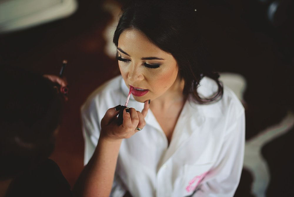 bride getting lipstick on