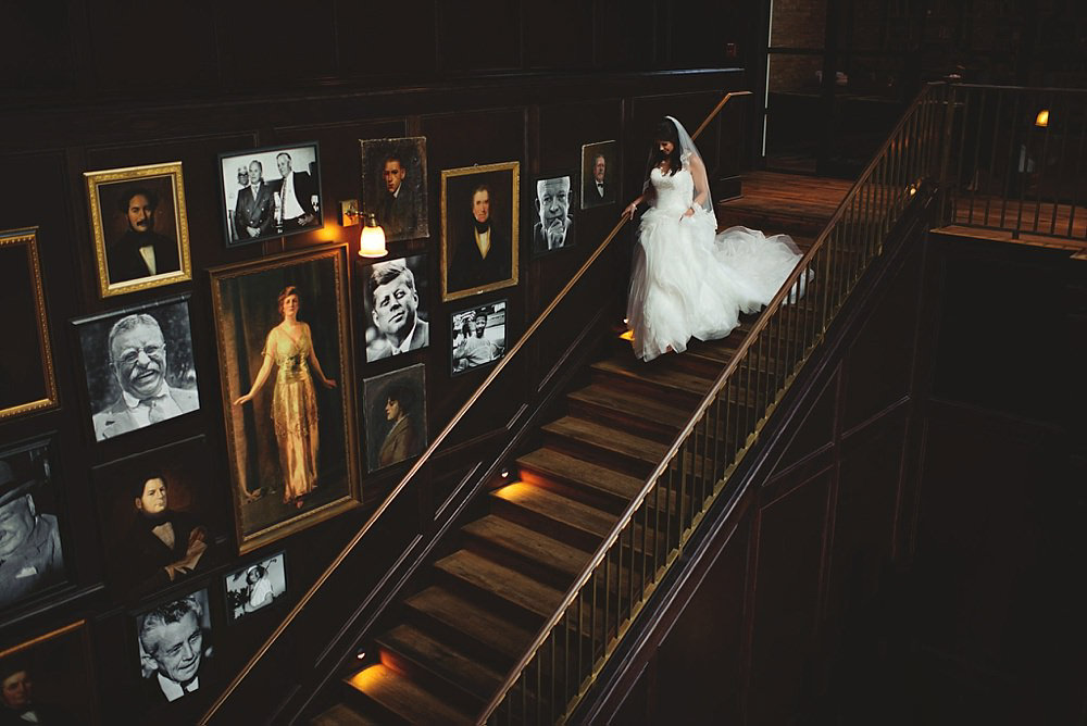 oxford exchange wedding : bride coming down stairs