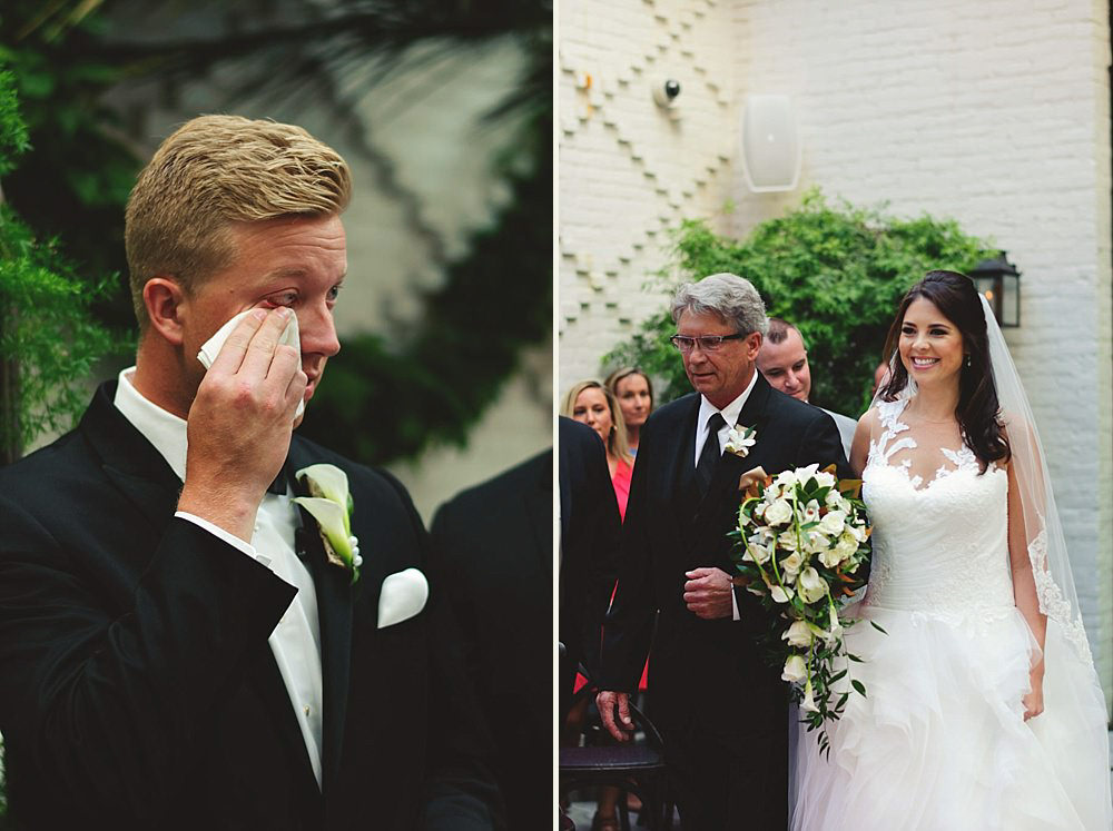 oxford exchange wedding : groom crying bride walking down aisle