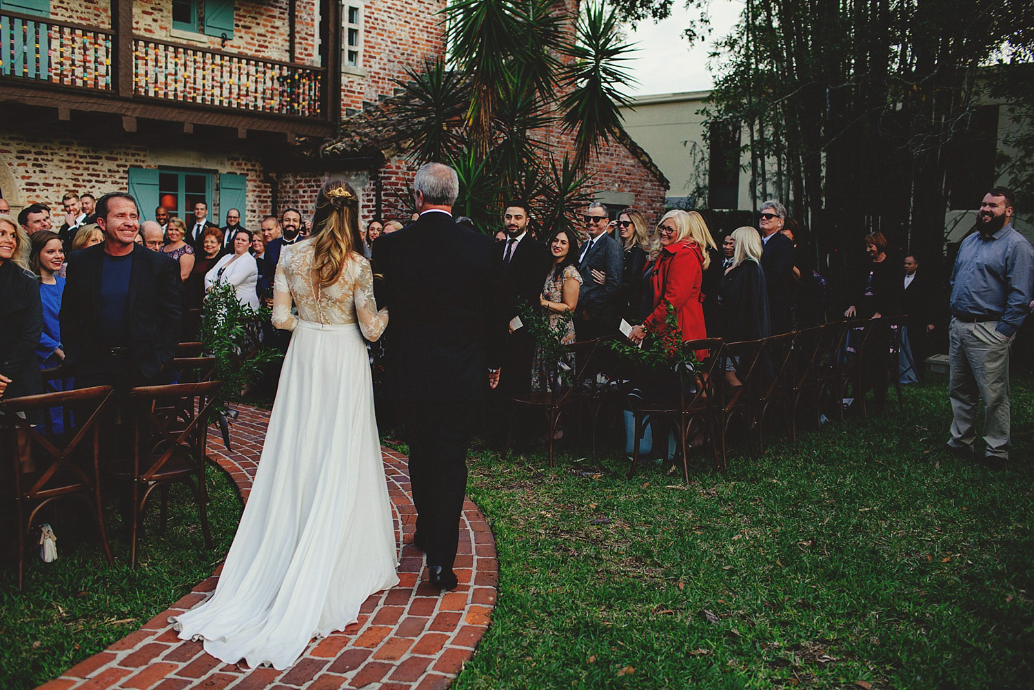 casa feliz wedding photos: bride and dad walking down aisle