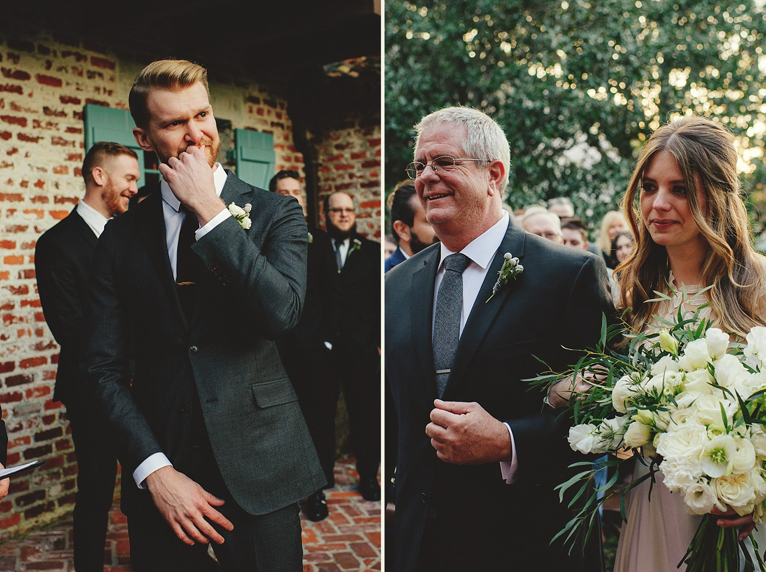 casa feliz wedding photos: grooms reaction to bride coming down 