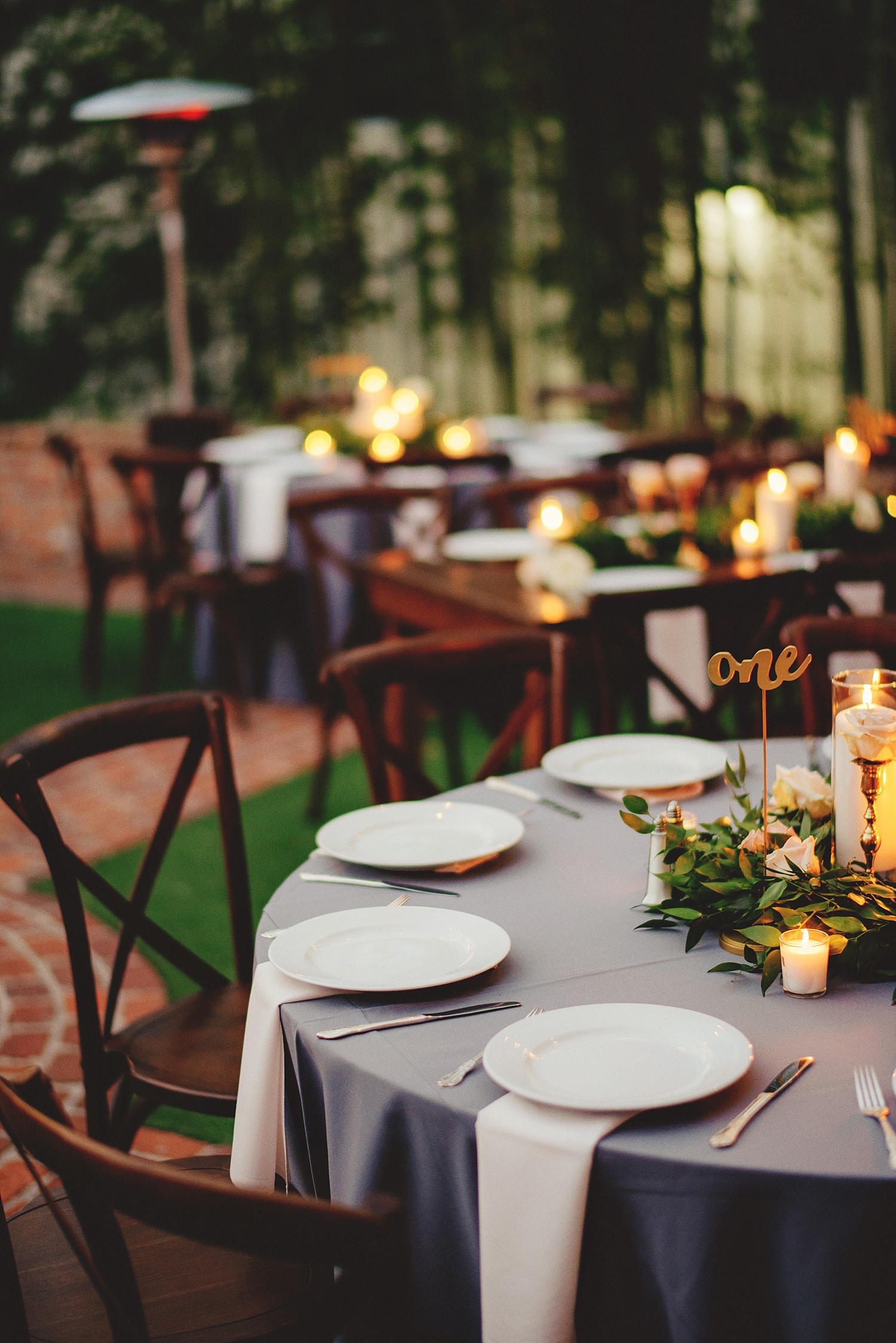 casa feliz wedding photos: mixed round and rectangular tables outside