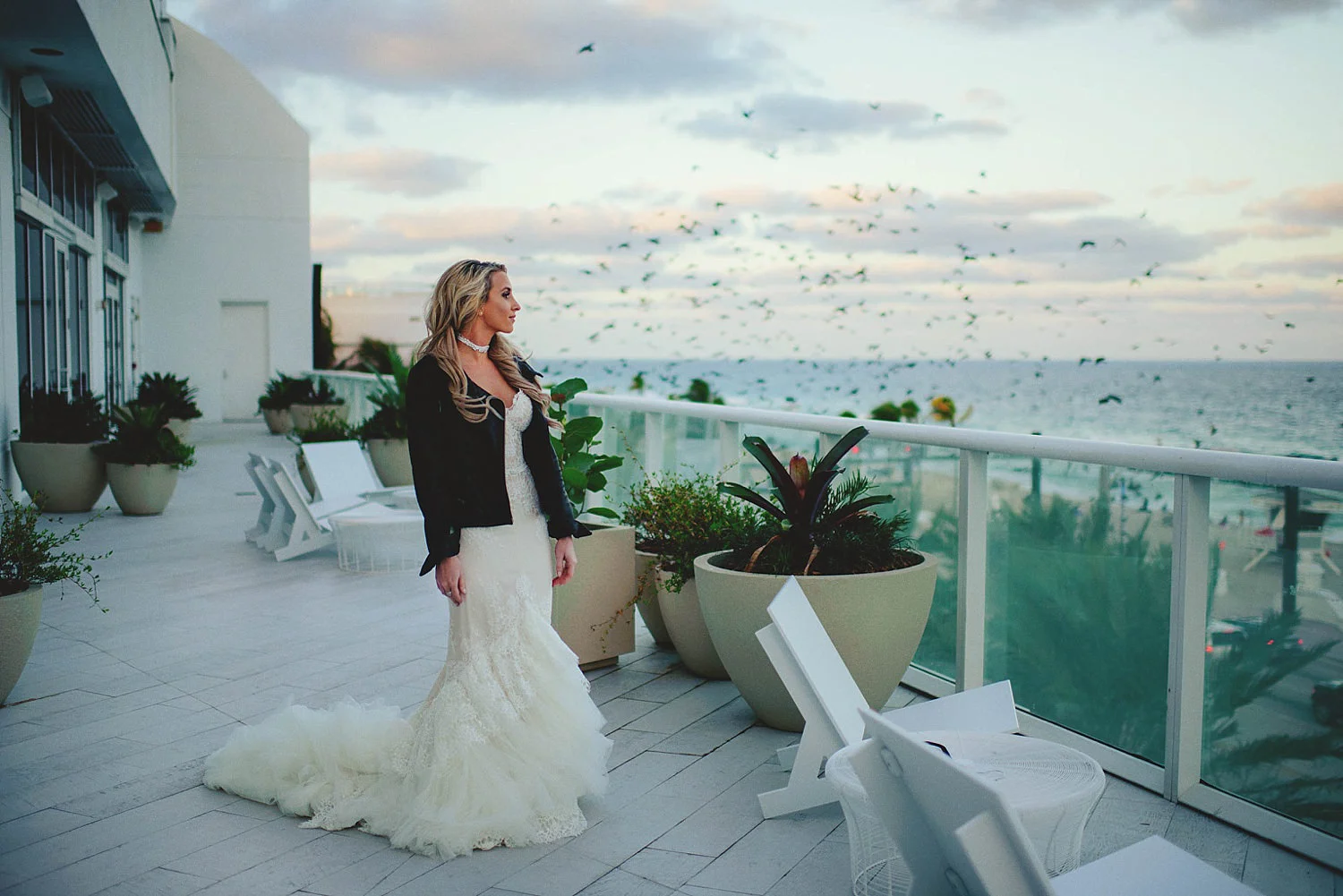 bride in all saints leather jacket
