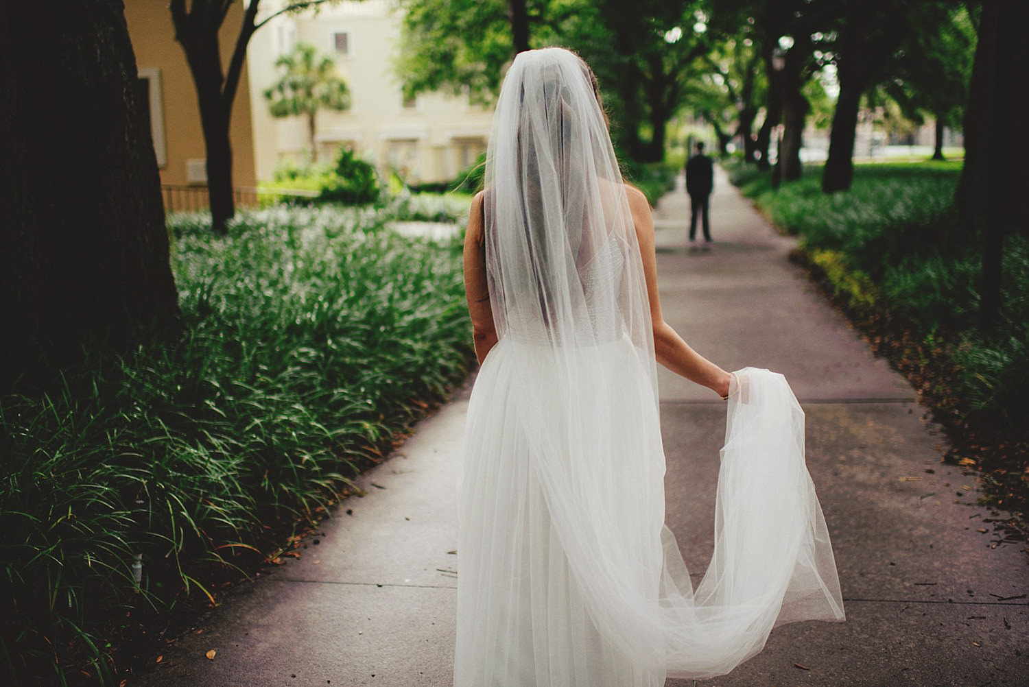 knowles memorial chapel wedding:  bride walking towards groom fo