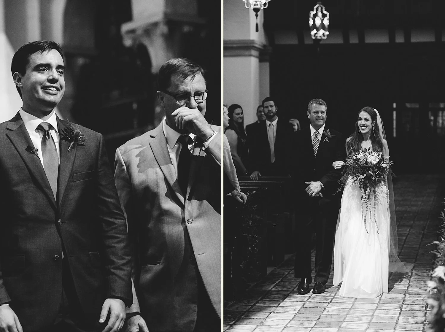 knowles memorial chapel wedding: groom happy to see bride and hi