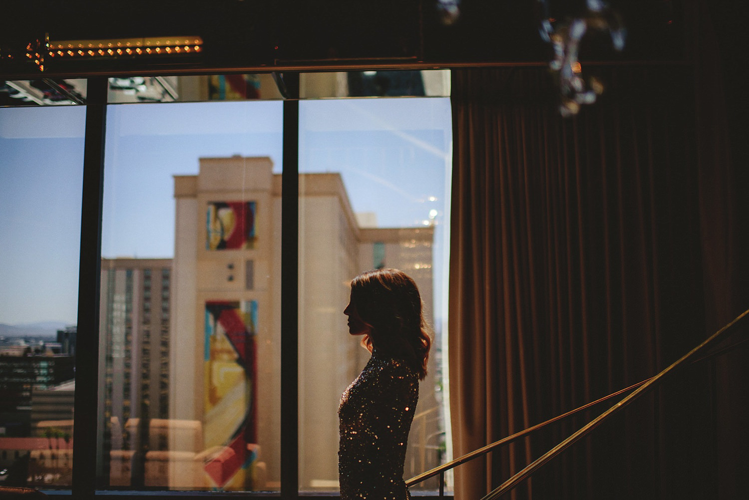 bride sparkling in the window