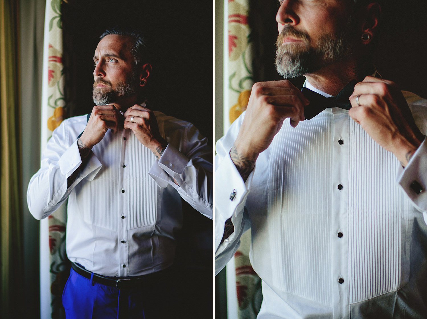 groom fixing bow tie