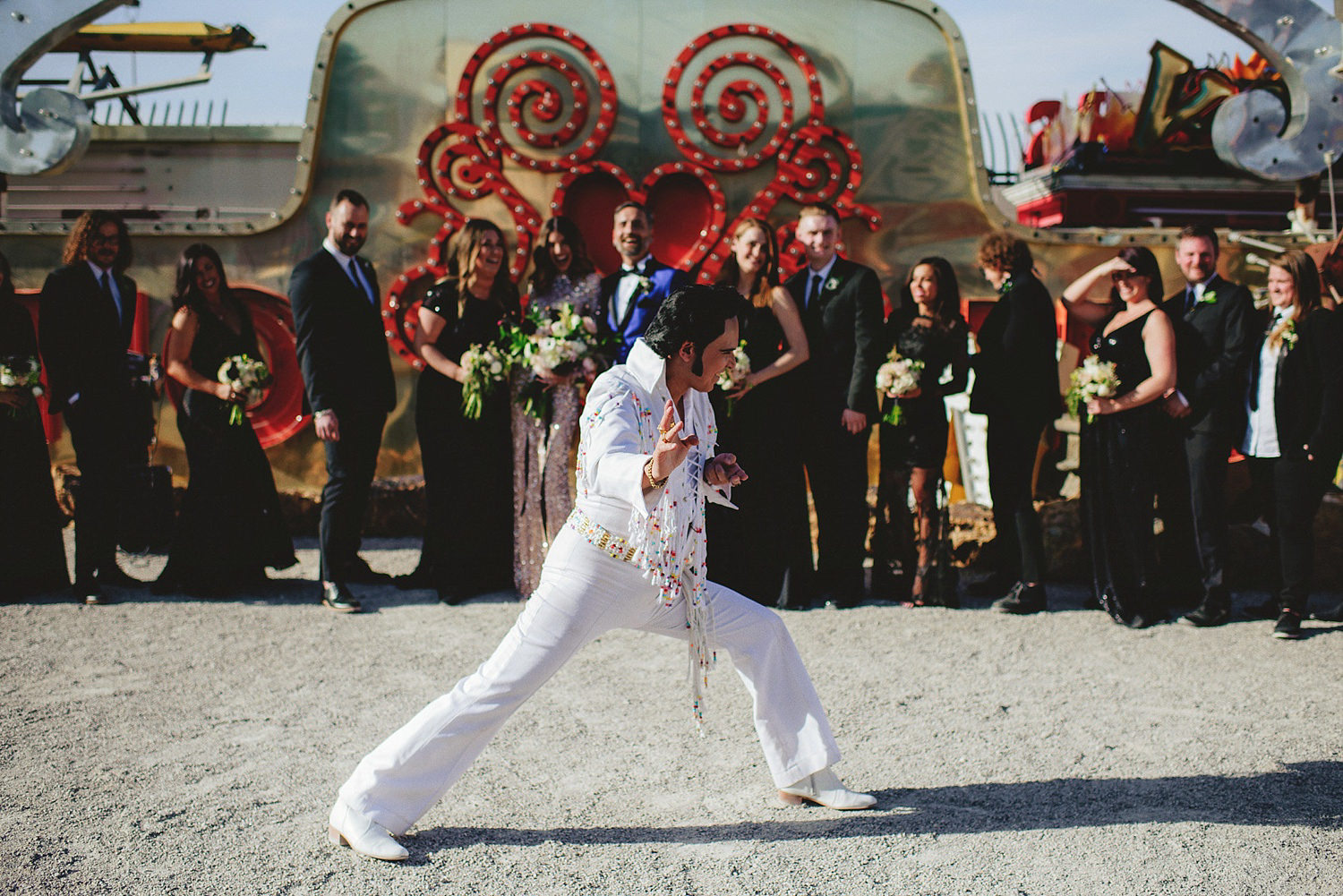 neon museum wedding - elvis doign his thing