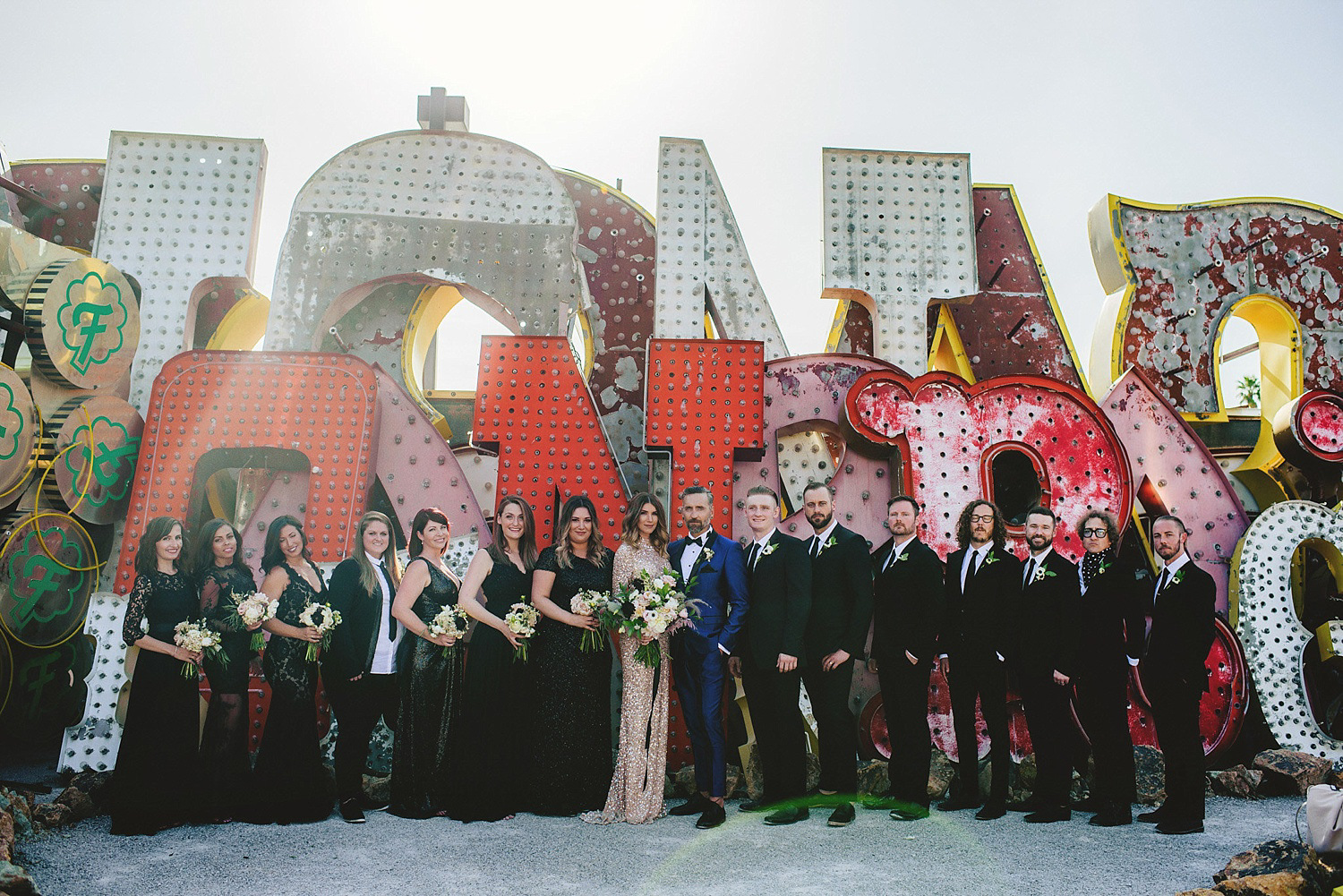 neon museum wedding - bridal party
