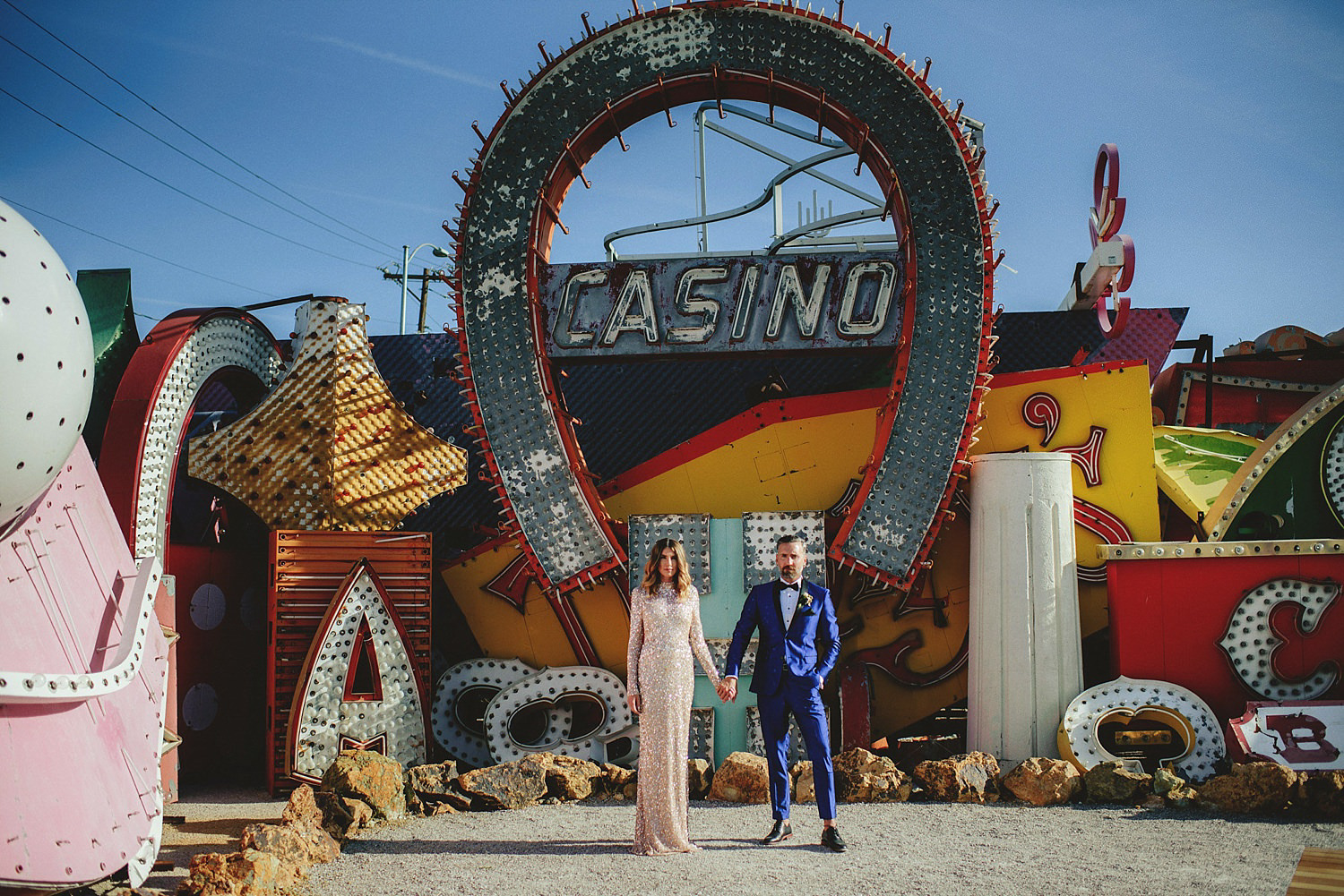 neon graveyard wedding photos